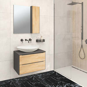 фото Мебель для ванной runo мальта 70х46 раковина moduo leaf, дуб черный