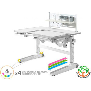 фото Детский стол mealux kingwood multicolor tg + bd p-18 tg (bd-820 tg multicolor + bd p-18 tg) столешница беленый дуб/накладки на ножках серые