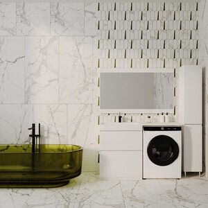 Мебель для ванной Style line Даллас Люкс 68 (130L) напольная, под стиральную машину, белая эмаль