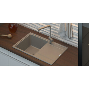 Кухонная мойка и смеситель Point Лаура 78 с дозатором, белая (PN3005W, PN3101W, PN3201W)