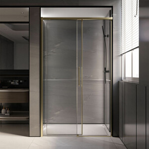 Душевая дверь Veconi Premium Trento PTD-40G 130х200 прозрачная, брашированное золото (PTD40-G-130-01-C4)