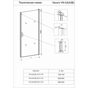 Душевая дверь Veconi Vianno VN-43B 90x195 прозрачная, черная (VN43B-90-01-C5)