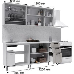 Кухонный гарнитур Mebiplex Мэйбл 2,0м (мрамор лайт/мрамор дарк, белый, антарес)