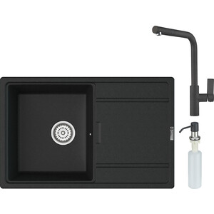 Кухонная мойка и смеситель Point Лаура 78 с дозатором, черная (PN3005B, PN3102B, PN3201B)