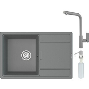 Кухонная мойка и смеситель Point Лаура 78 с дозатором, серая (PN3005AL, PN3102AL, PN3201AL)