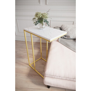 Стол придиванный Мебелик Агами Голд белый мрамор/золото (П0004777)