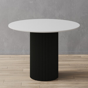 Стол круглый обеденный Genglass с черным металлическим подстольем и белой столешницей GENGLASS TRUBIS Wood GGT-03-2-3-L-100