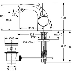 Смеситель для биде Ideal Standard Melange с донным клапаном (A4268AA)