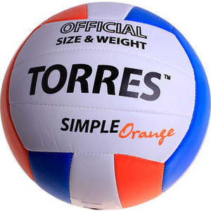 фото Мяч волейбольный torres любительский simple orange арт. v30125, размер 5, белый-голубо-оранжевый