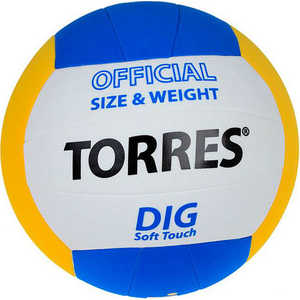фото Мяч волейбольный torres любительский dig'' арт. v20145, размер 5,бел-жел-син