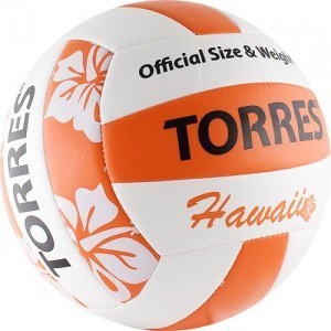 фото Мяч волейбольный torres любительский (для пляжа) hawaii арт. v30075b, размер 5, бело-оранжево-черный