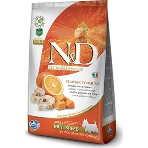 Сухой корм Farmina N&D Adult Dog Mini GF Pumpkin Codfish & Orange беззерновой с треской апельсином и тыквой для собак мелких пород 800г (33222), N&D Adult Dog Mini GF Pumpkin Codfish & Orange беззерновой с треской апельсином и тыквой для собак мелких поро
Сухой корм Farmina N&D Adult Dog Mini GF Pumpkin Codfish & Orange беззерновой с треской апельсином и тыквой для собак мелких пород 800г (33222), N&D Adult Dog Mini GF Pumpkin Codfish & Orange беззерновой с треской апельсином и тыквой для собак мелких поро