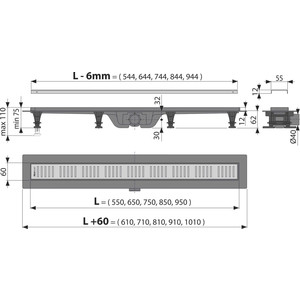 Душевой лоток AlcaPlast APZ10 Simple с решеткой матовый хром (APZ10-550M / AG100401550)
