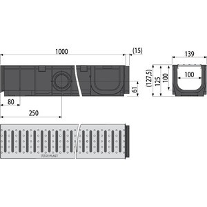 Дренажный канал AlcaPlast Set 3 гаражный, с вертикальным подключением d110 (AVZ-G101)
