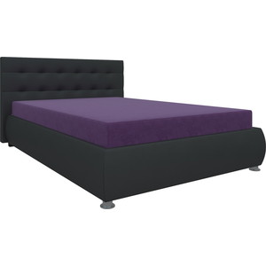 Кровать АртМебель Рио осн микровельвет фиолетовый, компэко-кожа черный