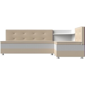 Кухонный диван АртМебель Милан эко-кожа бежевый-белый правый