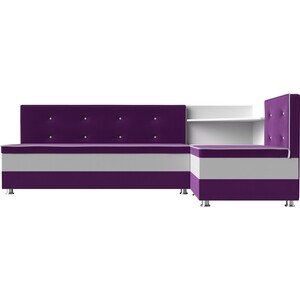 Кухонный диван АртМебель Милан микровельвет фиолетовый-белый правый