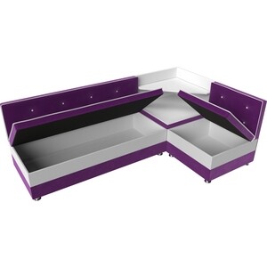 Кухонный диван АртМебель Милан микровельвет фиолетовый-белый правый