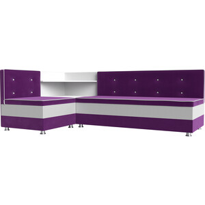 Кухонный диван АртМебель Милан микровельвет фиолетовый-белый левый