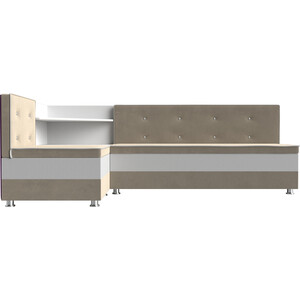 Кухонный диван АртМебель Милан микровельвет бежевый-белый левый