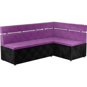 Кухонный угловой диван АртМебель Классик микровельвет фиолетово/черный правый