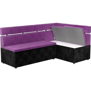 Кухонный угловой диван АртМебель Классик микровельвет фиолетово/черный правый