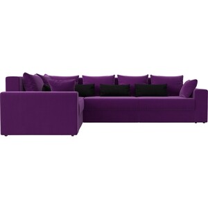 Угловой диван АртМебель Майами Long микровельвет фиолетовый фиолетово/черный левый угол