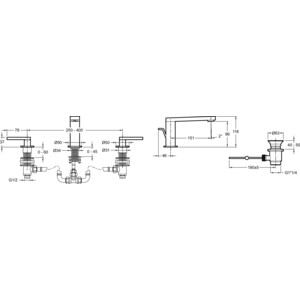 Смеситель для раковины Jacob Delafon Composed на 3 отверстия, с донным клапаном, хром (E73060-4-CP)