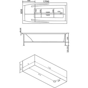 Акриловая ванна BAS Эвита 180х85 с каркасом, фронтальная панель (В 00043, Э 00043)