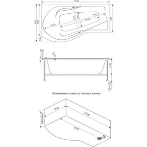 Акриловая ванна BAS Капри 170х95 правая, с каркасом, фронтальная панель (В 00016, Э 00016)