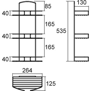 Полка-решетка Milardo трехъярусная прямая, нержавеющая сталь (013W030M44)