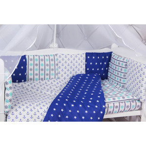 фото Борт в кроватку amarobaby 12 предметов (12 подушек-бортиков) голубой вязь