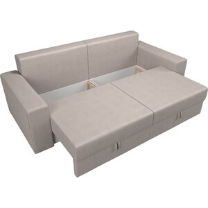 фото Диван-еврокнижка мебелико мэдисон рогожка бежевый подушки коричневые