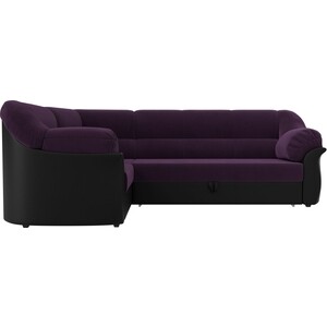 Угловой диван АртМебель Карнелла велюр фиолетовый экокожа черный левый угол