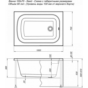 Акриловая ванна Aquanet Seed 100x70 с каркасом и панелью (216658, 216309)