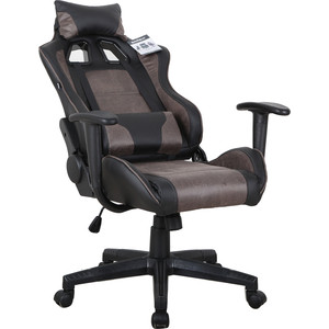 Кресло компьютерное Brabix GT Racer GM-100 две подушки, ткань, экокожа, черное/коричневое (531819)
