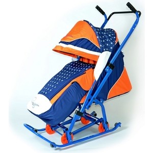 фото Санки коляска скользяшки 0913-p14 мозаика синий-оранжевый-белый