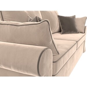 фото Диван прямой лига диванов элис велюр бежевый с коричневыми подушками