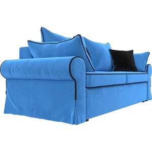 фото Диван прямой лига диванов элис велюр голубой с черными подушками