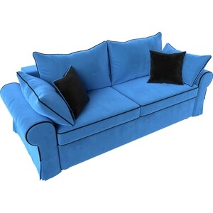 фото Диван прямой лига диванов элис велюр голубой с черными подушками