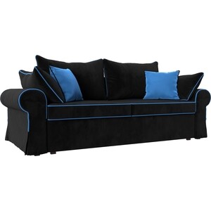 фото Диван прямой лига диванов элис велюр черный с голубыми подушками