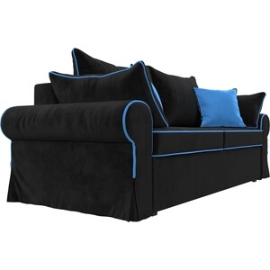 фото Диван прямой лига диванов элис велюр черный с голубыми подушками