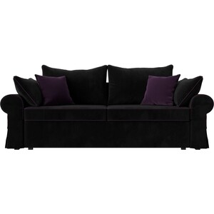 фото Диван прямой лига диванов элис велюр черный с фиолетовыми подушками