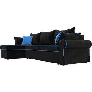 фото Диван угловой лига диванов элис велюр черный с голубыми подушками левый угол