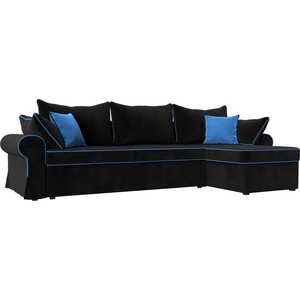фото Диван угловой лига диванов элис велюр черный с голубыми подушками правый угол