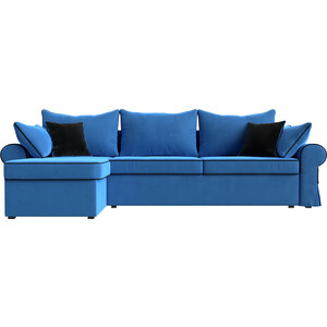 фото Диван угловой лига диванов элис велюр голубой с черными подушками левый угол