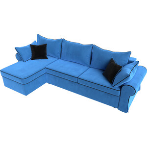 фото Диван угловой лига диванов элис велюр голубой с черными подушками левый угол