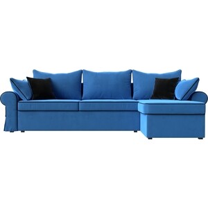 фото Диван угловой лига диванов элис велюр голубой с черными подушками правый угол