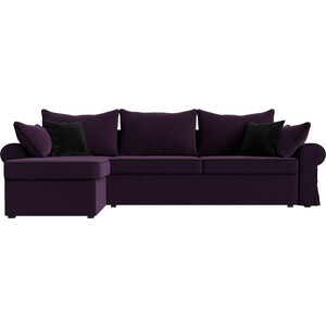 фото Диван угловой лига диванов элис велюр фиолетовый с черными подушками левый угол