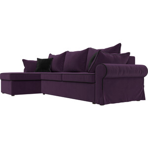 фото Диван угловой лига диванов элис велюр фиолетовый с черными подушками левый угол